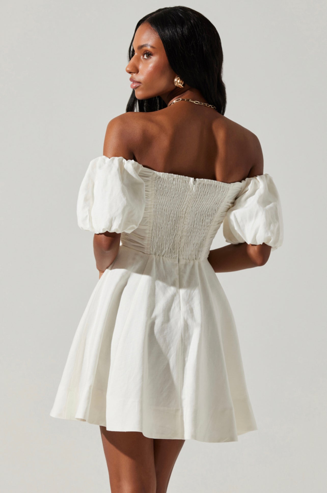 ula off-shoulder mini dress The Ula Mini Dress in Black Solace London